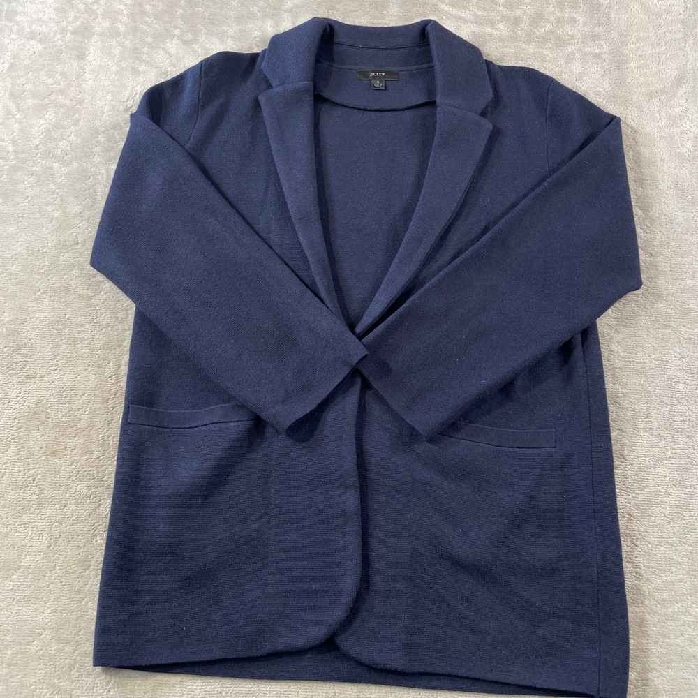 J Crew Cecile Sweater Blazer Womens Small Blue Merino Wool Office Fall Casual